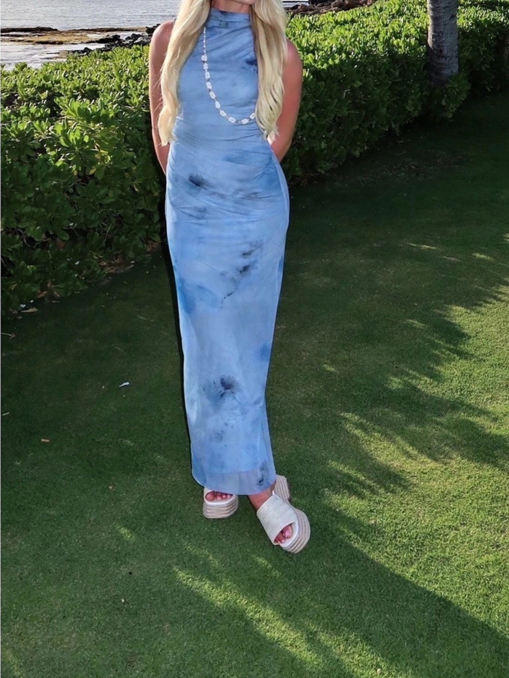 ZARA Tie-Dye Maxi Dress Blue